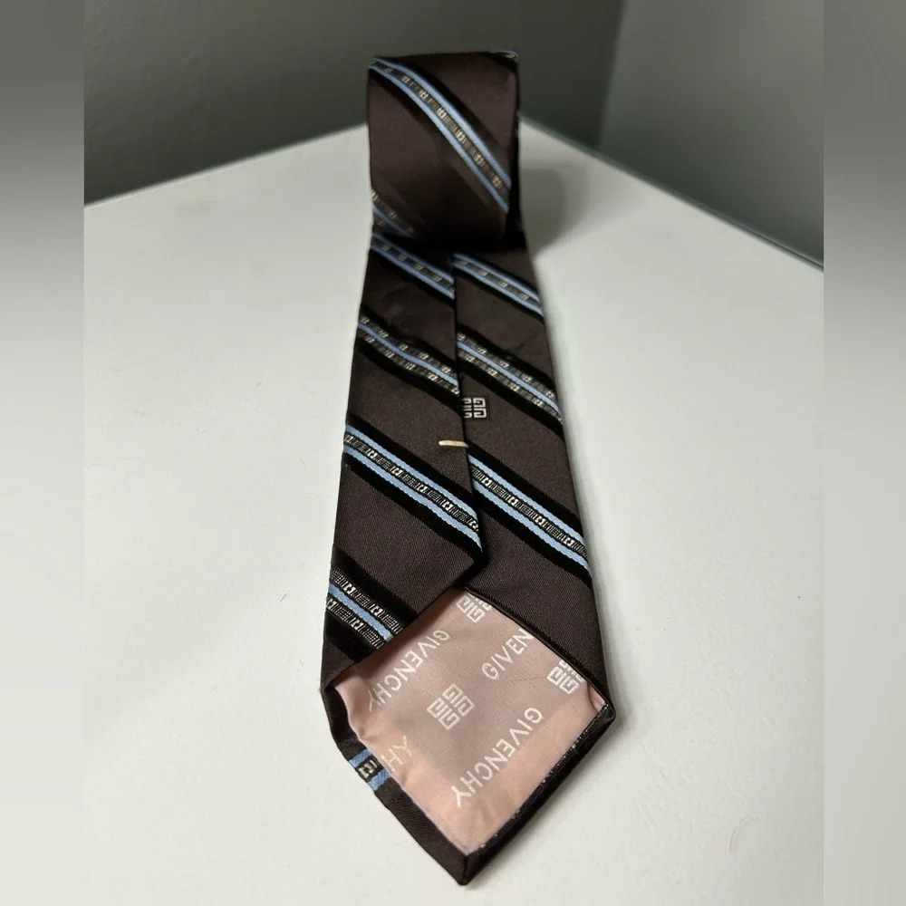 Givenchy Brown and Blue Striped Neck Tie - Picture 4 of 8